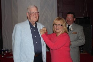 Chuck Beard receives 25 Year service numeral from Division Director Bev Sewell as Immed Past District President Larry Sewell looks on June 14 2016